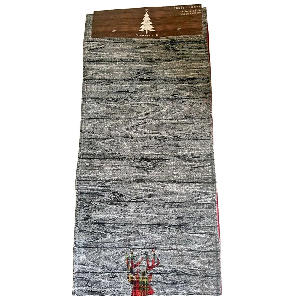 Christmas Reindeer Plaid Table Runner Tapestry Deer Rustic Cabin 13x72